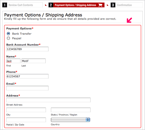 Choose payment method and Enter shipping details